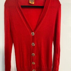 ✴️🏷️2/$40 - Vintage Tory Burch Womens XS Red & Gold Cardigan